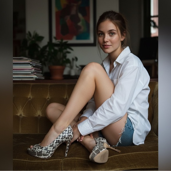 Jimmy Choo Women's Snakeskin Peep Toe Heels - 6.5 - Picture 11 of 11